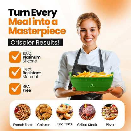 Platinum Silicone Air Fryer Liners Reusable Square-Extra Strong-Easy to Clean Air Fryer basket for Oven Microwave Accessories - BPA Free - Food Safe Pot for 5.8QT to 8 QT - 9 Inch