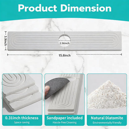 Absorbent Stone Faucet Mat for Kitchen Sink - 15.8" x 4" Diatomite Stone Sink Tray, Quick Dry Bathroom Sink Splash Guard Behind Faucet, Water Catcher Counter Protector (White)