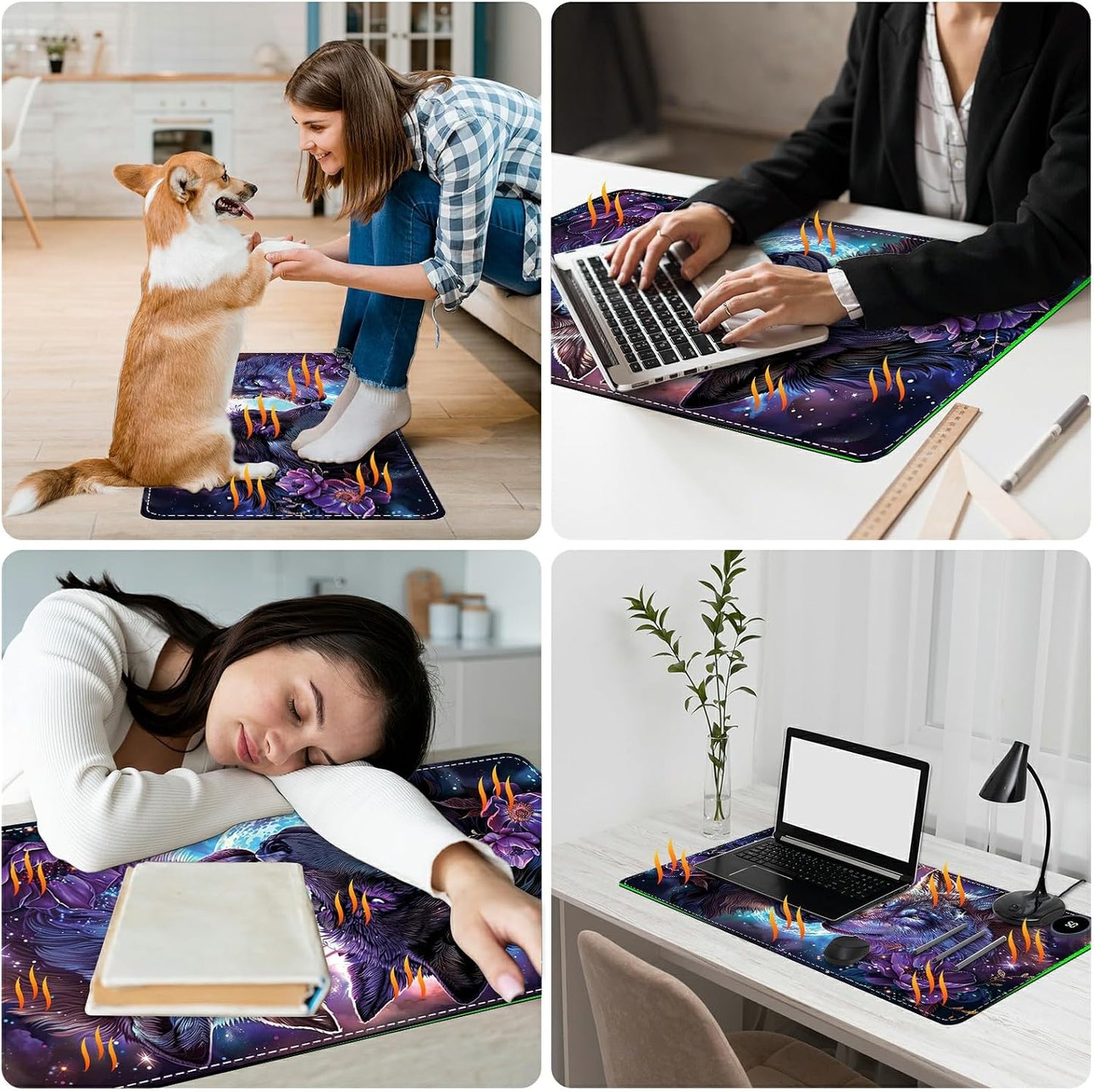 Heated Desk Pad Heated Large Mouse Pad, Electric Quickly Warm Desk Mat with 3 Levels Heating 3 Hours Auto Shut-Off, 31.5" x 13" Warm Gaming Mousepad Hand Foot Warmer, Baby Elephant