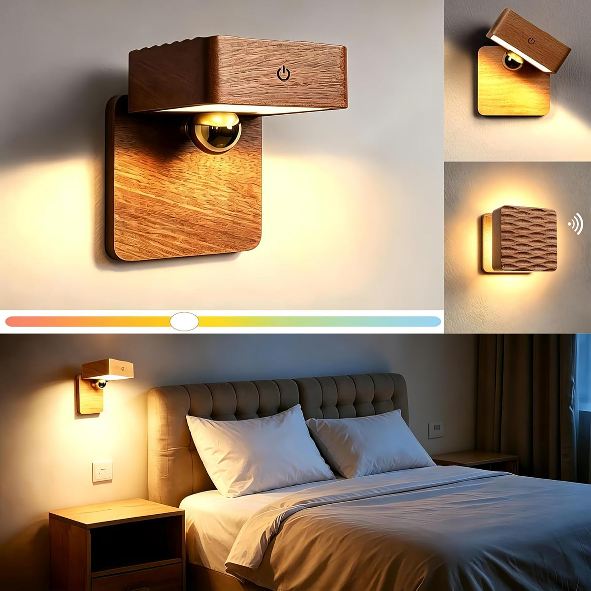 Rechargeable Wall Sconce Battery Operated LED Wall Light for Bedroom,Motion Sensor Night Light Indoor for Reading Light,Dimmable Touch Cordless Lamp,Removable Rotatable Magnetic Wall Lamp