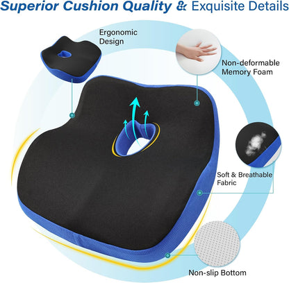 Allaboutsla Car Seat Cushion for Driving, Car Seat Pillow for Short Drivers | Ergonomic Memory Foam Seat Cushion for Pain Relief, Adult Booster Seat for Car, Butt Cushion for Car, Truck, Office, B&G