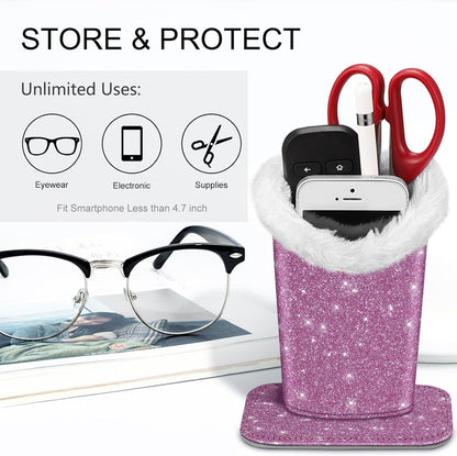 FINTIE Plush Lined Eyeglasses Holder, Glasses Stand Case For Nightstand | Soft Plush Lining, Bedside Eyeglasses Holder, Office Desktop Organizer, Small Item Storage, Anti-Scratch - Colors B