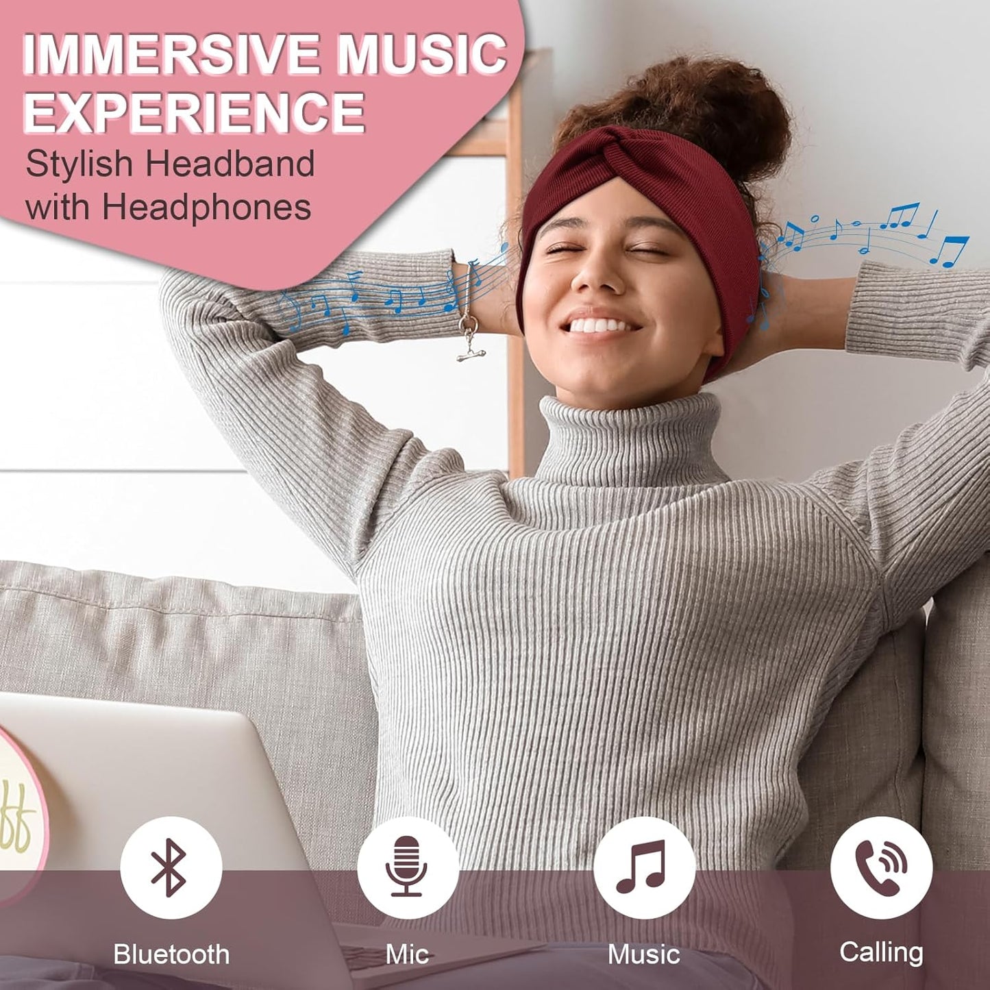 2-Pack Bluetooth Headband for Women, Wirless Headband with HD Stereo Speakers, Fashion Headband Headphones for Workout, Running, Yoga, Travel, Casual Wear, Meditation
