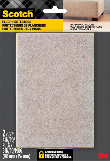 Scotch Felt Pads, 2 Pads, Rectangular, Beige, 4 in x 6 in | Protecting Hardwood Floors, Easy-to-apply, Self-Stick design, Reliable protection from nicks, dents and scratches (SP800-NA)