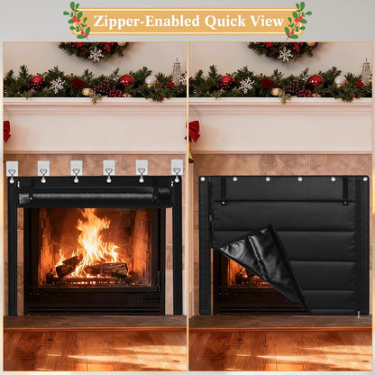 Fireplace Cover, Indoor Fireplace Blanket with Hook & Loop Tapes, Fireplace Draft Cover Stops Heat Loss, Fire Place Draft Stopper Cold Air Blocker Save Energy 39"x32" Black