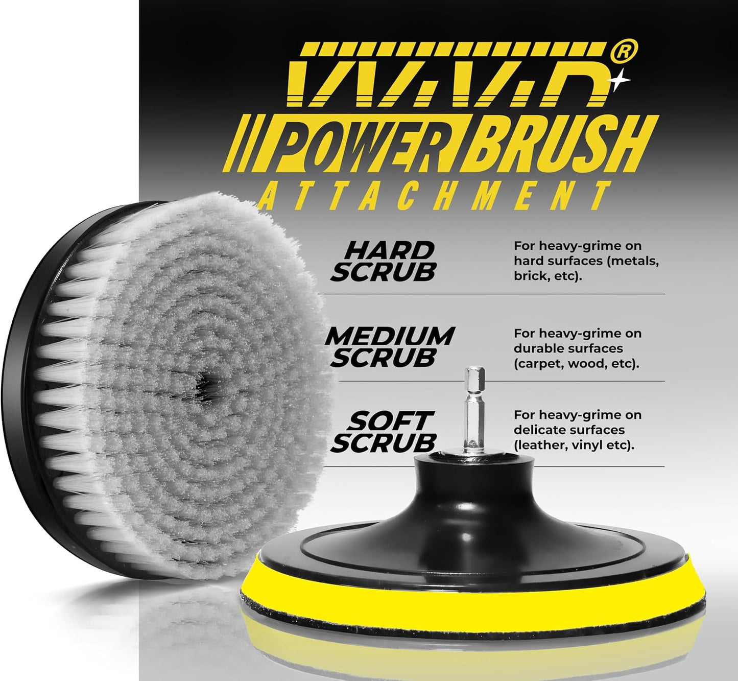 VViViD Drill Backing Plate + Power Scrub Brush Attachment, 150mm Diameter Large Surface Area, Medium-Stiffness Bristles