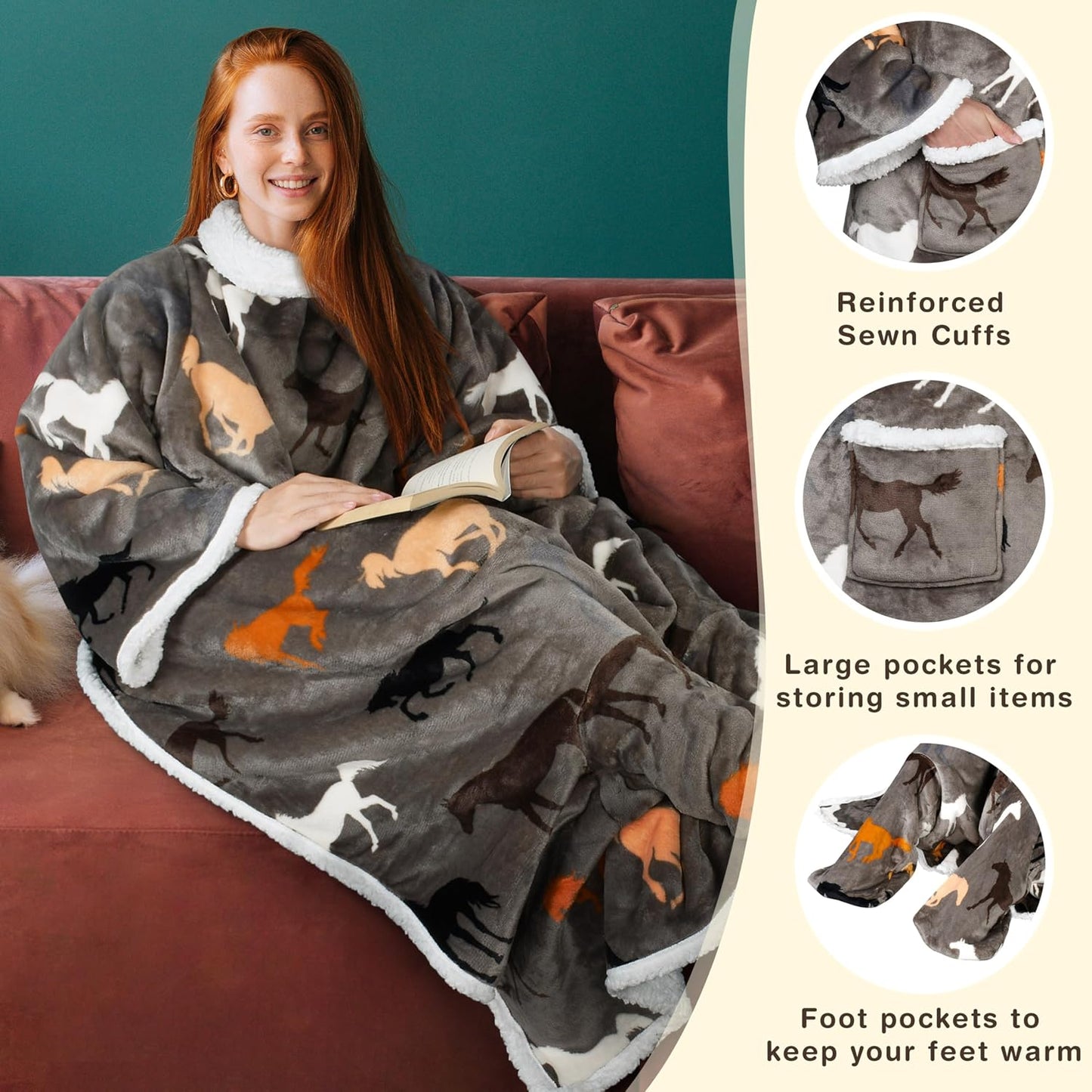 Catalonia Wearable Blanket with Sleeves & Foot Pocket for Adults | Soft Fleece Throw Wrap with Hands-Free Comfort, Perfect for Reading, TV Time & Relaxing, Christmas Gift for Women & Men