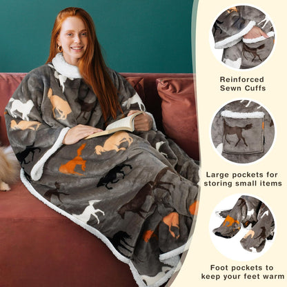 Catalonia Wearable Blanket with Sleeves & Foot Pocket for Adults | Soft Fleece Throw Wrap with Hands-Free Comfort, Perfect for Reading, TV Time & Relaxing, Christmas Gift for Women & Men