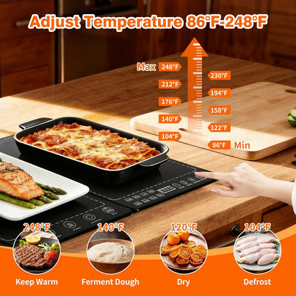 Electric Warming Tray 5-in-1 Food Warmers for Parties Buffet with 10 Temp & 24H Timer,41" x 15" Glass Warming Mat for Food Modular Warmers for Food Trays Buffet, for Family Women