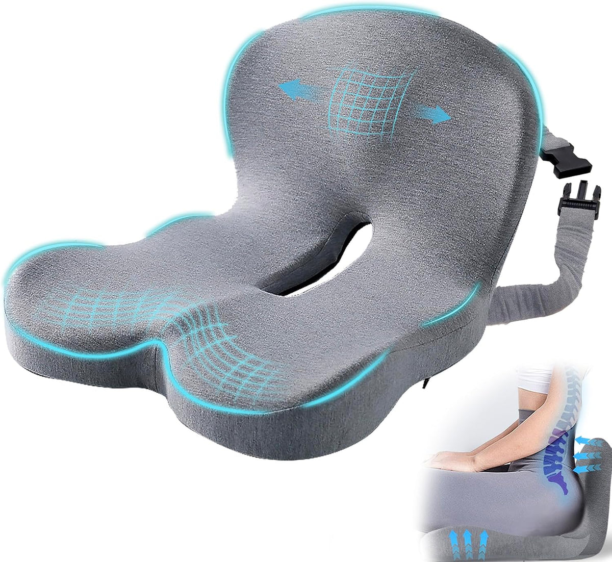 Seat Cushion with Lumbar Support Pillow, Back and Seat Cushion for Office
