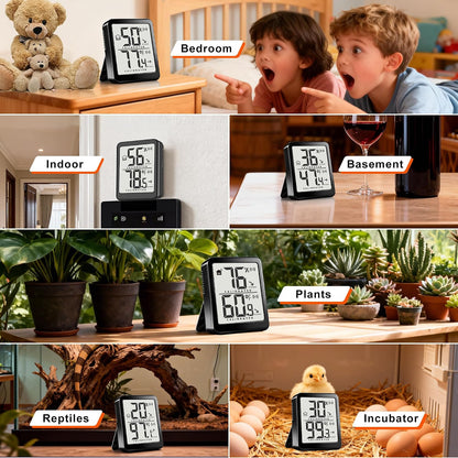 2 Pack Room Thermometer Small Hygrometer Indoor Humidity Monitor Sensor, Digital Temperature and Humidity Meter Gauge for Home, Baby Nursery, Reptile, Greenhouse - Battery Included