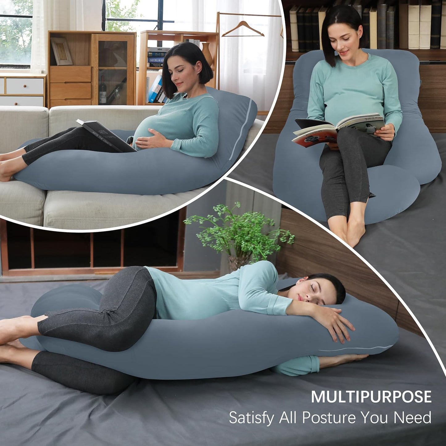 MOON PARK Pregnancy Pillows for Sleeping - 57 Inch U Shaped Full Body Maternity Pillow with Removable Cover - Support for Back, Legs, Belly, Hips - Pregnancy Pillow for Women - Grey