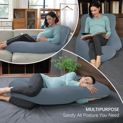 MOON PARK Pregnancy Pillows for Sleeping - 57 Inch U Shaped Full Body Maternity Pillow with Removable Cover - Support for Back, Legs, Belly, Hips - Pregnancy Pillow for Women - Grey
