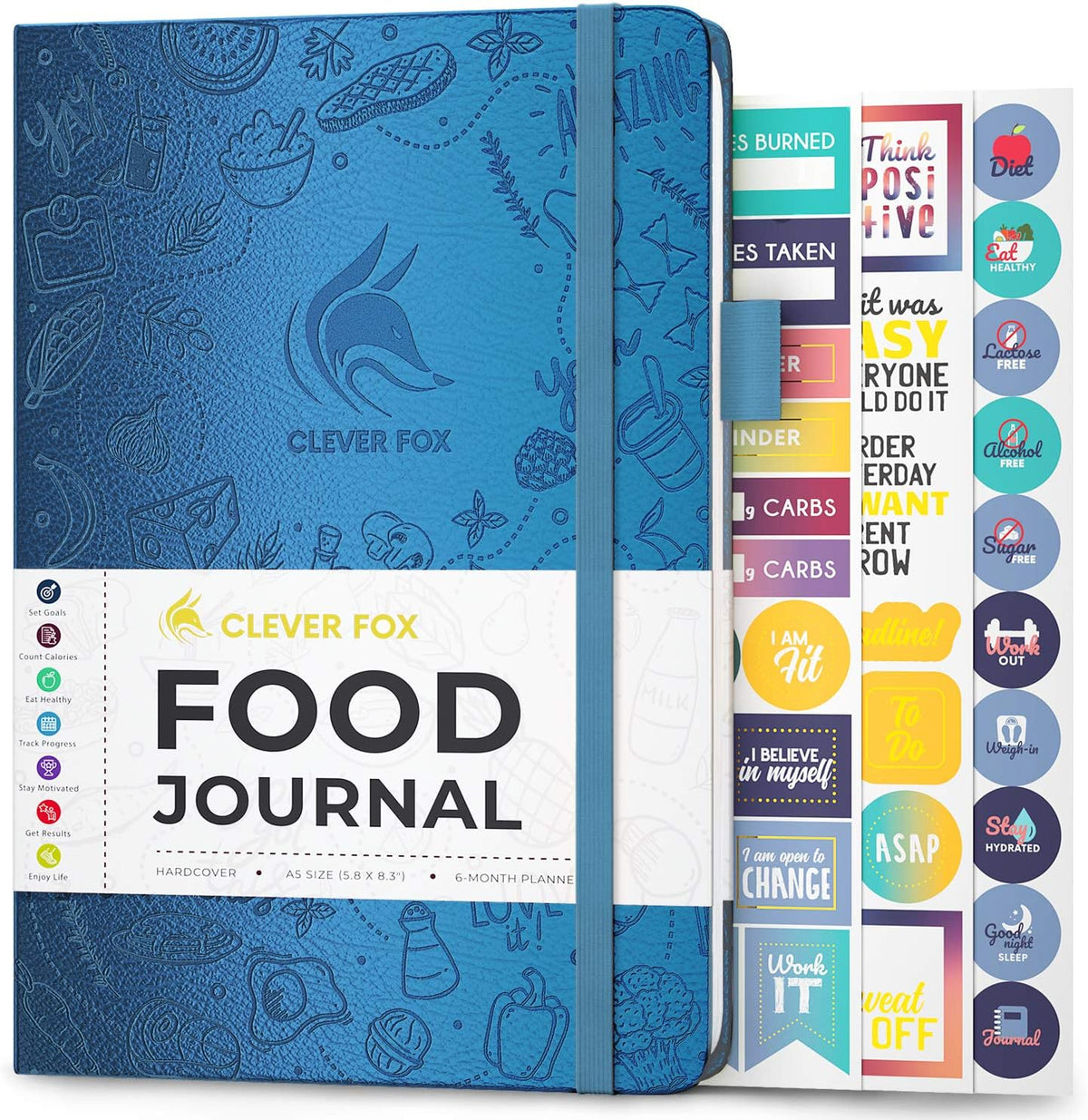 Clever Fox Food Journal for Women & Men, Weight Loss Tracker, Aquamarine