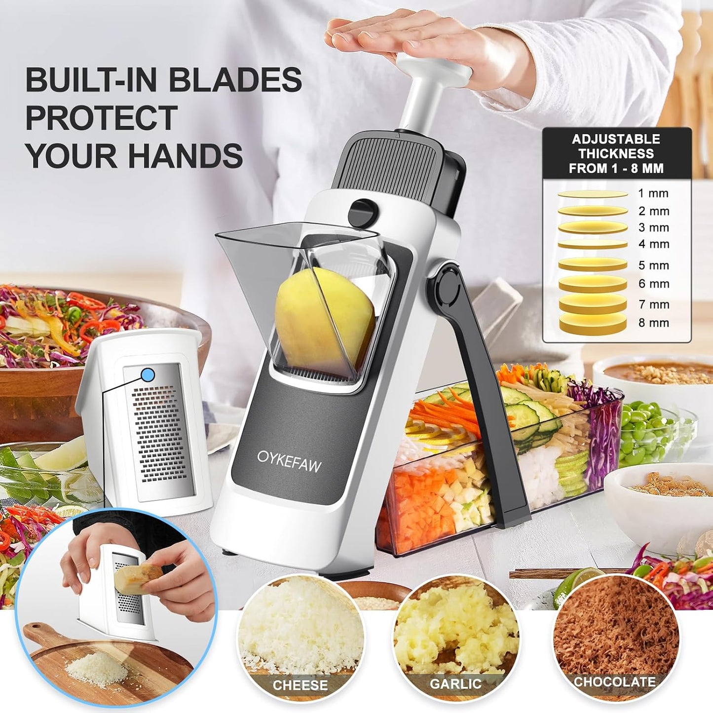 Safe Mandoline Slicer for Kitchen, Potato Slicer for Chips,Vegetable Cutter | Potato Slicer for Chips, 6 in 1 Vegetable slicer with Thickness Adjuster, Faster Kitchen Slicer for Meal Prep (Only Slice)