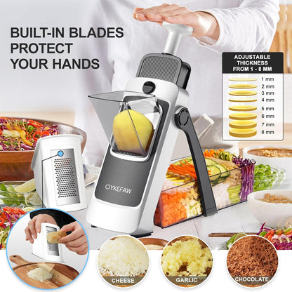 Safe Mandoline Slicer for Kitchen, Potato Slicer for Chips,Vegetable Cutter | Potato Slicer for Chips, 6 in 1 Vegetable slicer with Thickness Adjuster, Faster Kitchen Slicer for Meal Prep (Only Slice)