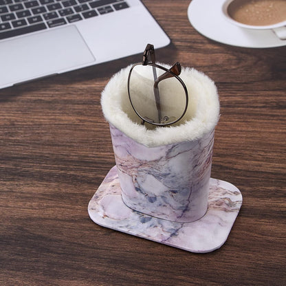 Plush Lined Eyeglasses Holder, PU Leather Glasses Stand Case