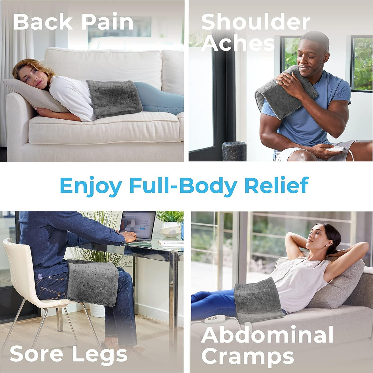 Pure Enrichment PureRelief XL Heating Pad - 12" x 24" Electric Heating Pad for Back Pain & Cramps, 6 Heat Settings, FSA/HSA Eligible, Soft Machine Wash Fabric, Auto-Off & Moist Heat (Zen Green)