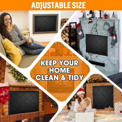 Fireplace Draft Cover, Fireplace Blocker Blanket with Hook and Loop Tapes, Indoor Fire Place Draft Stopper for Heat Loss Insulation Black 39" W x 32" H