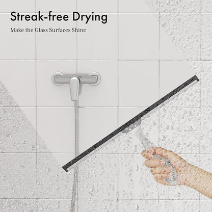 AmazerBath Squeegee for Shower Glass Door, 10 Inches, Clear | All-Purpose squeegee with Suction Hook & Adhesive Hook, Silicone Blade, for Shower Doors, Windows, Tiles and Car Glass