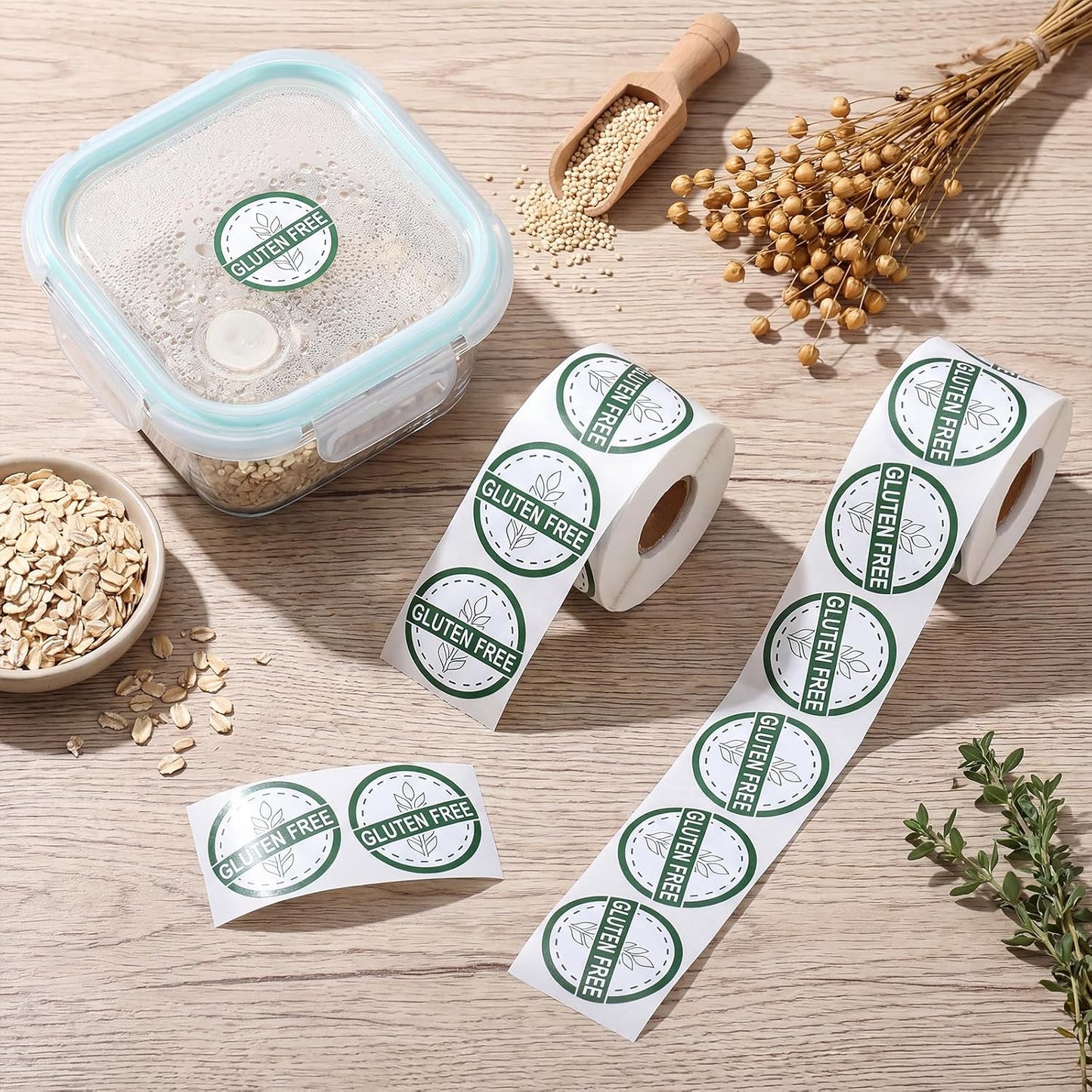 1000 PCS Gluten Free Stickers Bulk - 1.25 Inch Round Circle Gluten Free Rotation Dots Labels with Self Adhesive for Restaurants, Home Kitchen & Food Packaging, 2 Rolls(500 PCS Per Roll)