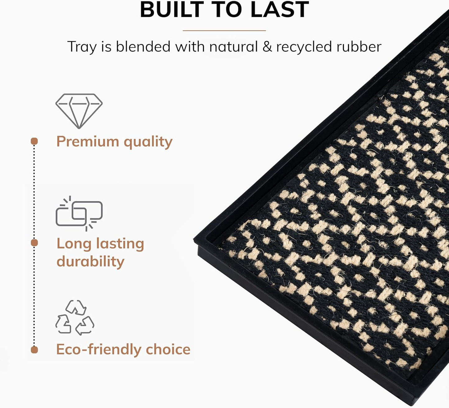 Anji Mountain Heavy Duty Waterproof Rubber Shoe Storage Mat Organizer/Boot Storage Tray Multi Use For Entryway with Coir, Tan Insert, Fits 2 Pair (24.5" Wide)