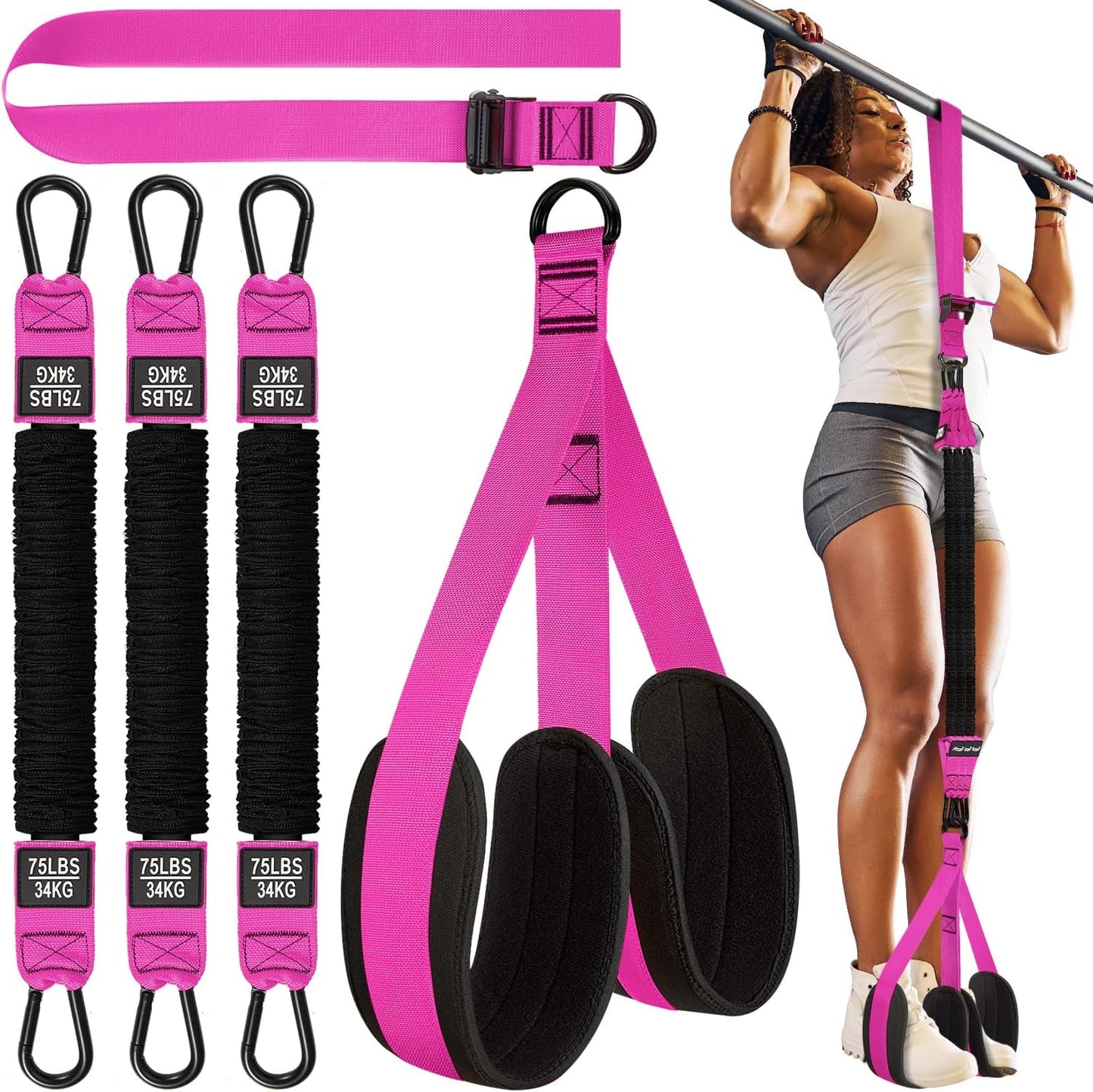 HPYGN Two Foots Pull Up Assistance Bands, Heavy Duty Resistance Band for Pull Up Bar, Adjustable Weight/Size with Fabric Feet/Knee Rest, Bands for Pull Up Assist for Strength Training, Pull Up