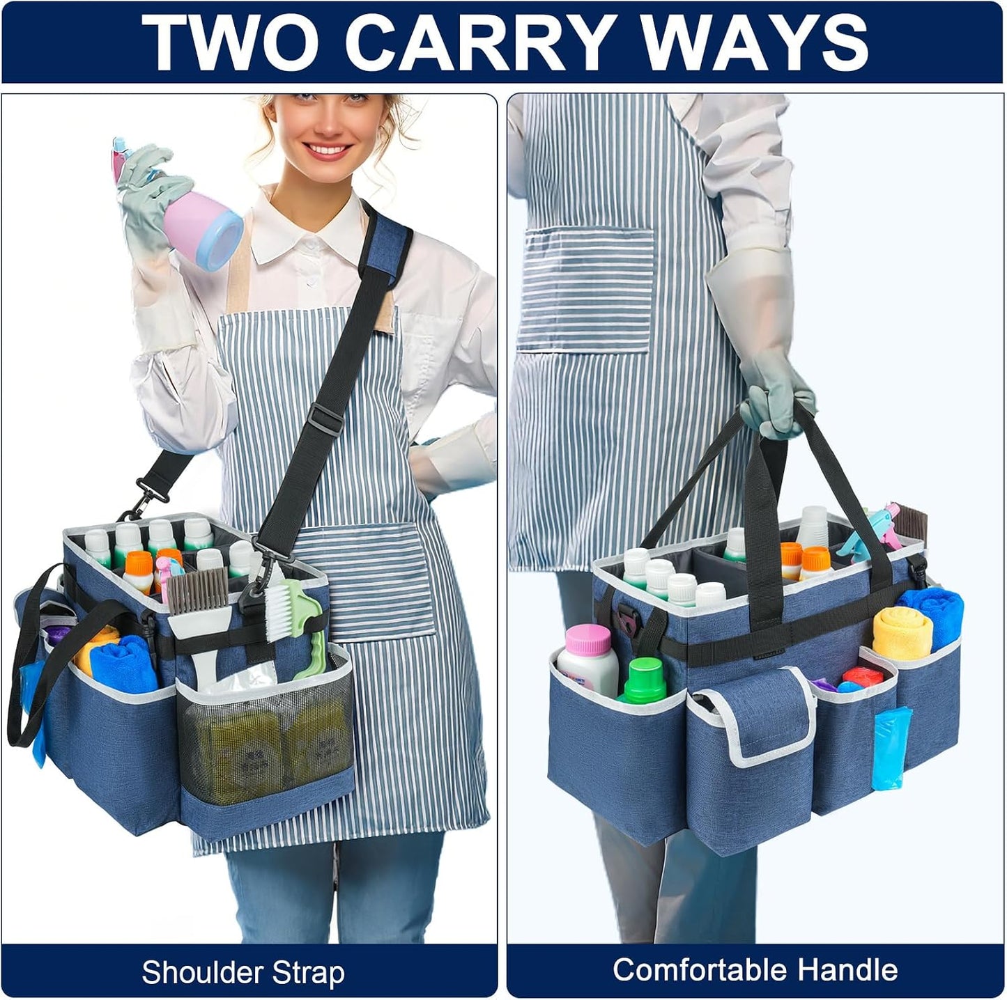 Cleaning Caddy Bag,Large Cleaning Supplies Organizer with Handle for Housekeepers,Purple