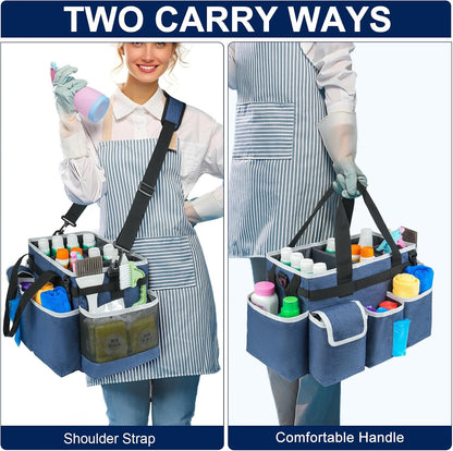 Cleaning Caddy Bag,Large Cleaning Supplies Organizer with Handle for Housekeepers,Purple