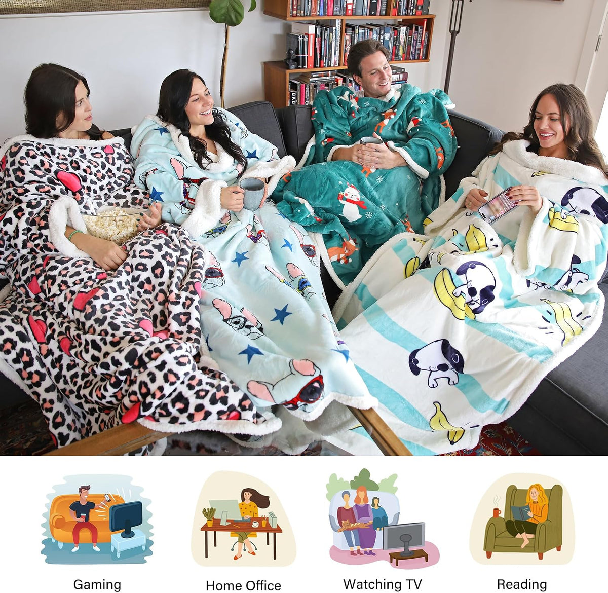 Catalonia Sherpa Wearable Blanket with Sleeves and Pocket for Adults