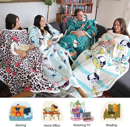 Catalonia Sherpa Wearable Blanket with Sleeves and Pocket for Adults