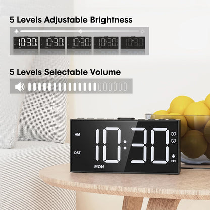 Mesqool Loud Alarm Clock with Bed Shaker & Dual Alarms, USB Port | Extra Loud Vibration Alarm Designed for Heavy Sleepers & Hearing Impaired. 5-level Dimmer, Battery Backup, Snooze & DST.