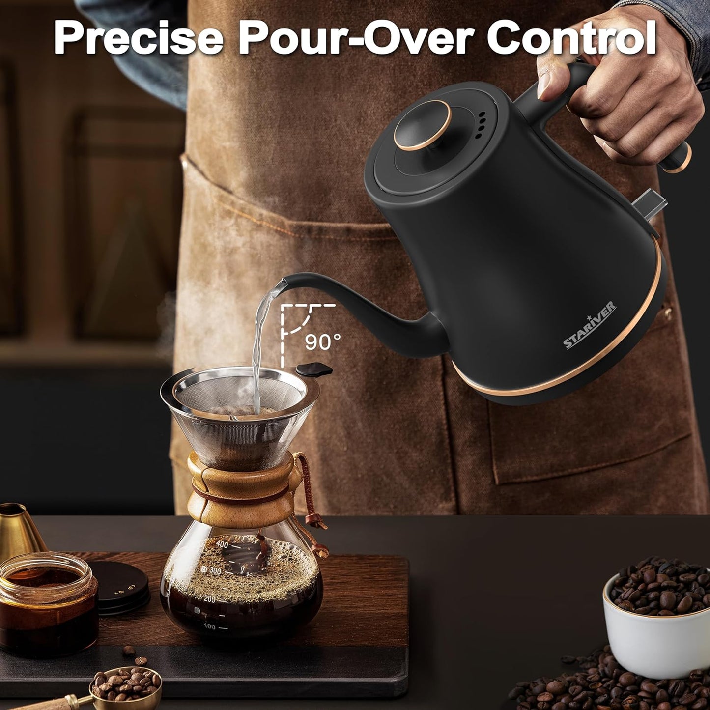 Stariver Gooseneck Electric Kettle, 0.8L Electric Tea Kettle | BPA-free Stainless Steel, Auto Shut-off & Boil-dry Protection, One-touch Fast Boiling, for Pour Over Coffee, Tea, Hot Water