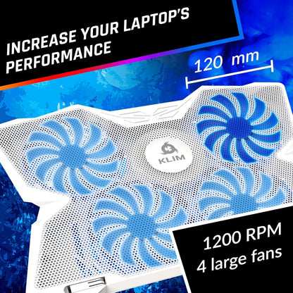 KLIM Wind Laptop Cooling Pad - More Than 500 000 Units Sold - New Version - The Most Powerful Rapid Action Cooling Fan - Laptop Stand with 4 Cooling Fans at 1200 RPM - USB Fan - PS5 PS4 - RGB