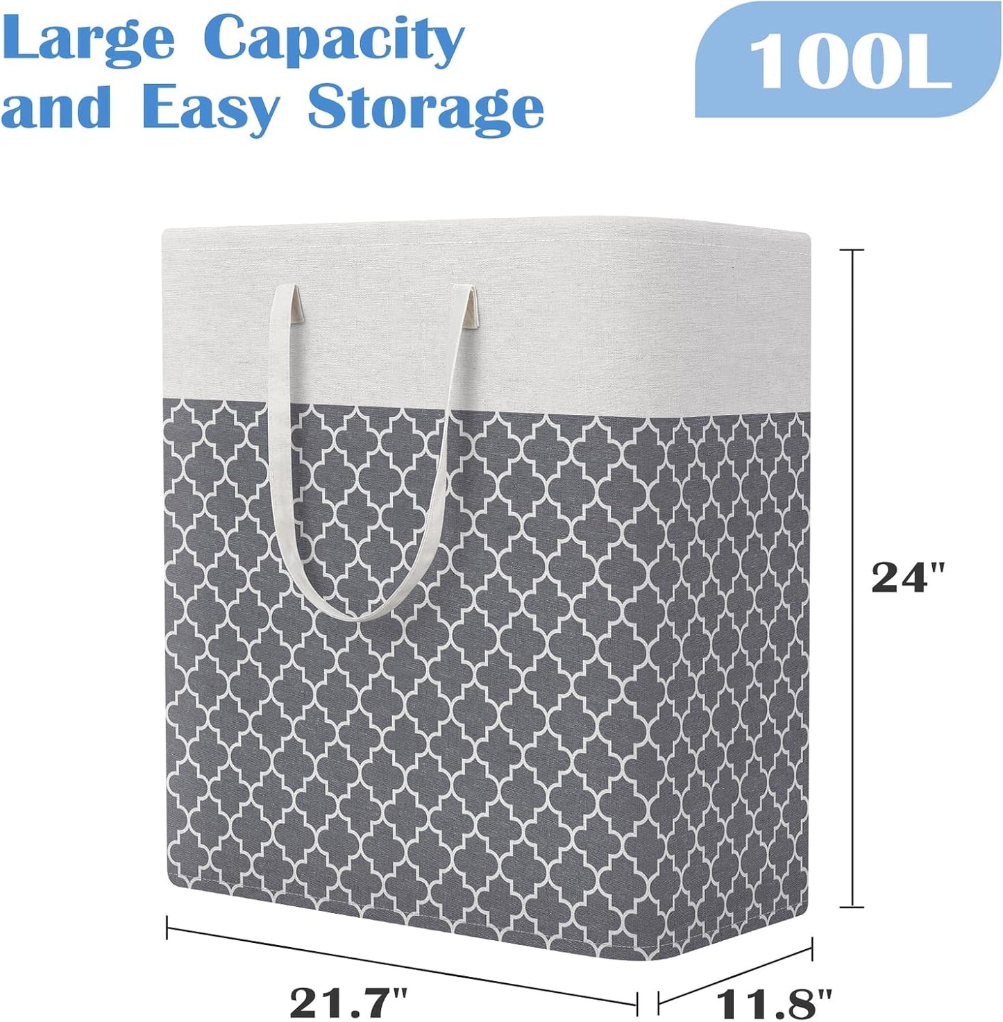 BlissTotes 3-Pack Laundry Basket, Collapsible Laundry Hamper, Grey, 75L | Laundry Clothes Hamper, Hampers for Bedroom, Freestanding Hamper with Handles, Clothes Laundry Basket