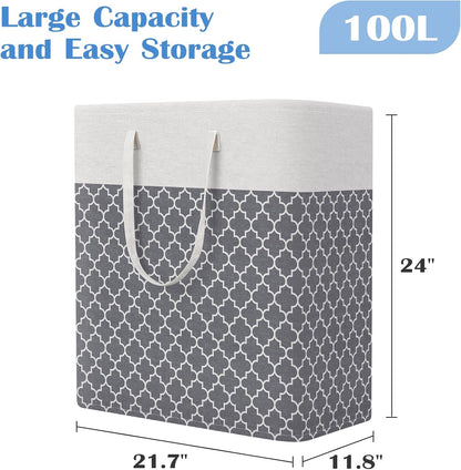 BlissTotes 3-Pack Laundry Basket, Collapsible Laundry Hamper, Grey, 75L | Laundry Clothes Hamper, Hampers for Bedroom, Freestanding Hamper with Handles, Clothes Laundry Basket
