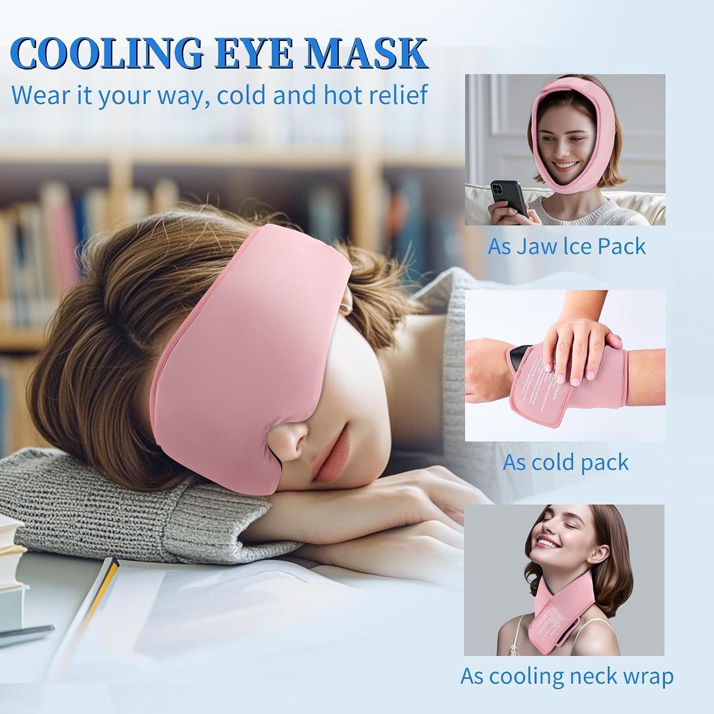 Cooling Gel Eye Mask Sleep: FSA -HSA Eligible, Cold Compress for Puffy Eyes & Migraine Relief - Reusable Gel Weighted Sleeping Mask for Dark Circles & After Surgery, Eye Care,Ice Pack for Eyes, Blue