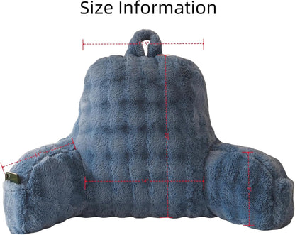 Faux Fur Reading Pillow for Sitting in Bed, Large Backrest Bed Pillow with Arms, Back Support Pillow for Lounging Bedrest, Beige