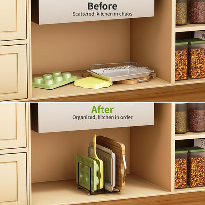 Cutting Board Organizer-1.6in Wide Kitchen Cutting Board Holder Stand for Pan,Baking Sheets,Cookie Sheets with 4 Slots,Baking Sheet Oragnizer(2PC-Medium)