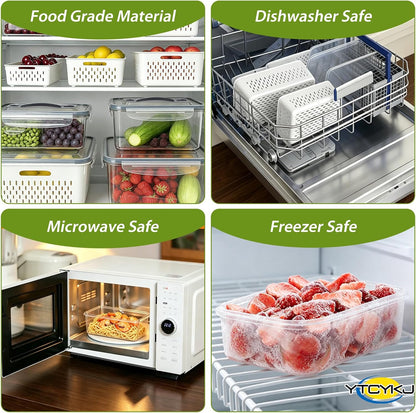 5-Pack Fruit Storage Containers for Fridge with Removable Colanders & Lids | Clear Plastic Produce Storage Containers for Fruits, Veggies, Salad, Berries | Leak-Proof, Microwave Safe