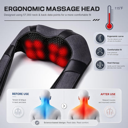 Shiatsu Neck and Back Massager with Heat for Pain Relief Deep Tissue Gifts