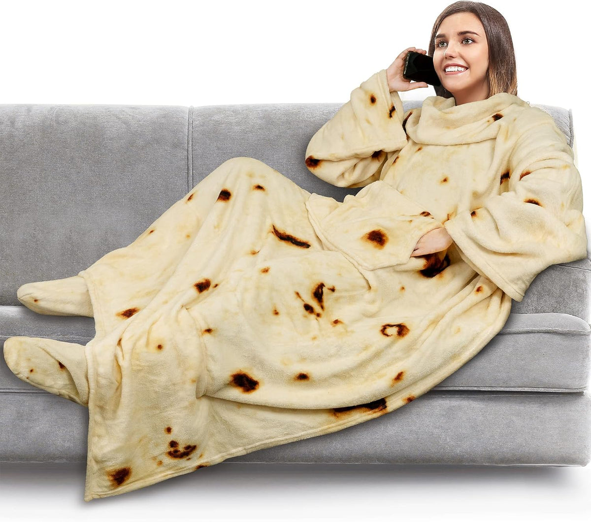 PAVILIA Fleece Blanket with Sleeves and Foot Pockets Women Men, Dark Purple