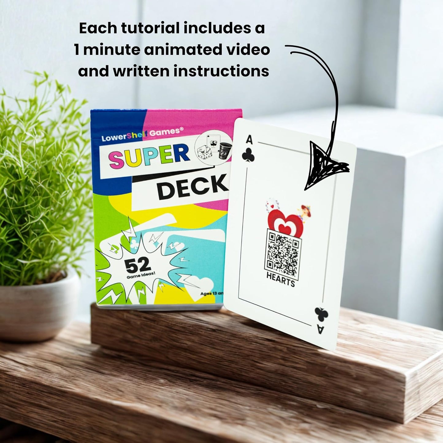Super Deck, 52 Family Card Games with QR Code Tutorials, Interactive Playing Cards, Ages 13+