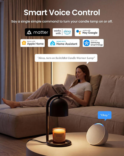 SwitchBot Smart Candle Warmer Lamp App & Voice Control, Flameless Wax Melter with Timer, Bulb x2, for Jar Candles, 1%-100% Dimmable, Matter for Apple Home & Alexa, Women Birthday Housewarming Gift