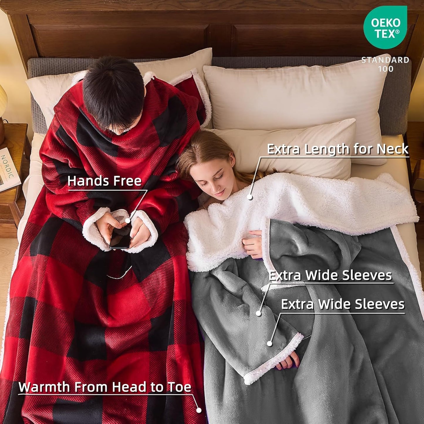 IFNOW Sherpa Wearable Blanket with Sleeves, Oversized Snuggle Robe, Purple | 430GSM Thick, 55x69", Big Pocket, TV Blanket,Fall Winter Dorm Essentials or Office, Christmas Birthday Gifts for Women Men