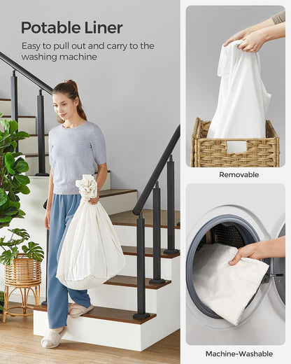 SONGMICS Laundry Hamper with Lid, 42.3 Gallons (160 L), Rolling Laundry Basket with Wheels, 3-Section Synthetic Rattan, Removable Liner, Bedroom, 29.9 x 13 x 26 Inches, Natural ULCB365N01