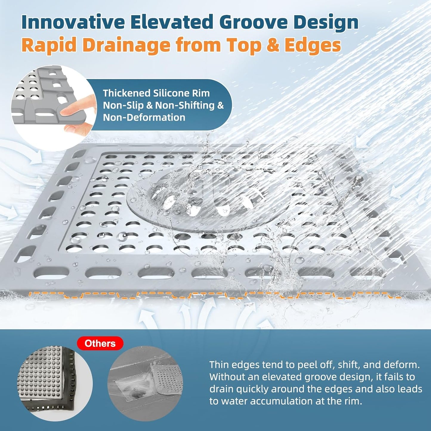 Hibbent Upgraded Shower Drain Hair Catcher for Bathroom Floor 4" Drain, Anti-Clogging Shower Drain Cover, Stainless Steel & Silicone Drain Strainer with Handle, Shower Drain Protector, Grey