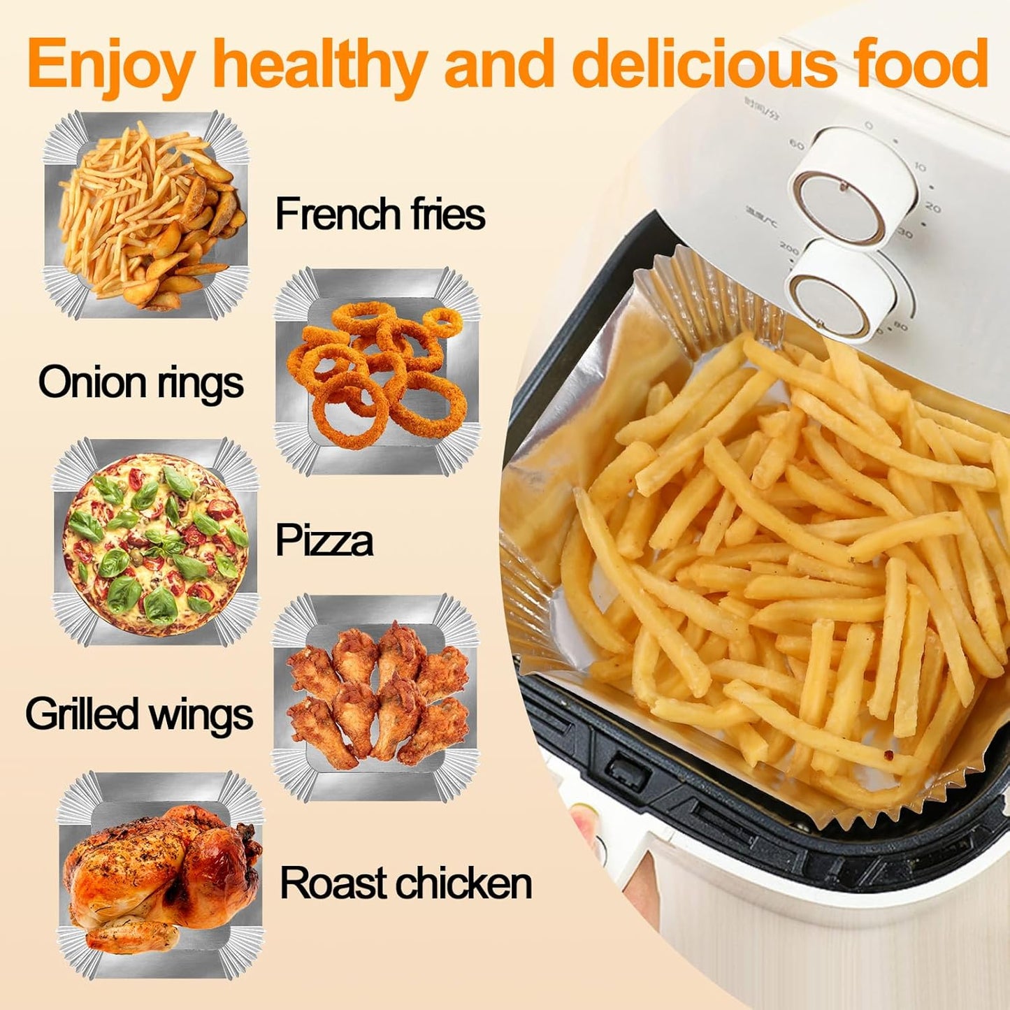 Air Fryer Liners, 100Pcs Aluminum Foil Air Fryer Disposable Paper Liner | 6.3” Square Non-stick Sheets, Food Grade Aluminum Foil for Baking, Frying, Grilling, Roasting Microwave