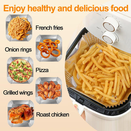 Air Fryer Liners, 100Pcs Aluminum Foil Air Fryer Disposable Paper Liner | 6.3” Square Non-stick Sheets, Food Grade Aluminum Foil for Baking, Frying, Grilling, Roasting Microwave