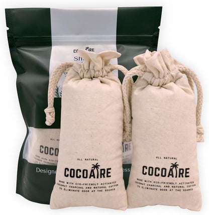 Shoe Deodorizer – Activated Coconut Charcoal Odor Absorber (2 Pack) – Removes Moisture & Odor from Shoes, Gym Bags & Closets – Reusable, Unscented Air Purifying Bags